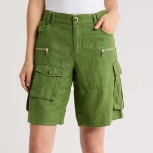 alice + olivia green cargo shorts